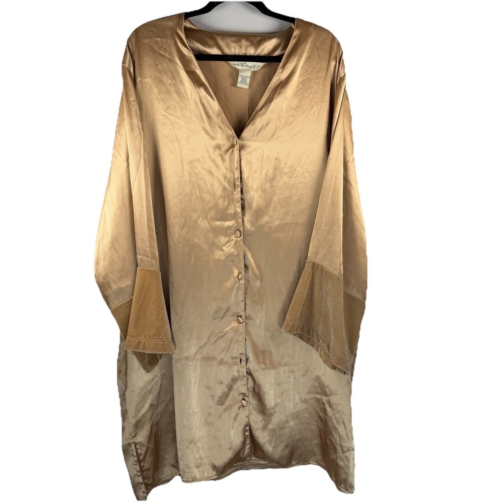 Vtg Lane Bryant 18/20 Intimates Mini Velvet Cuff Sleep Dress Nightie Gold Plus
